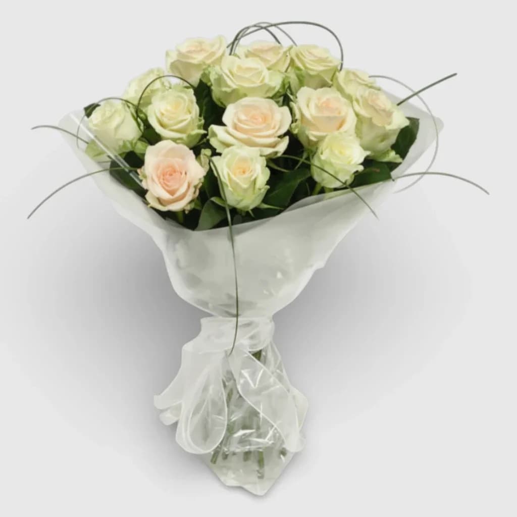 Bouquet de 15 roses blanches ' Roses ensoleillées '