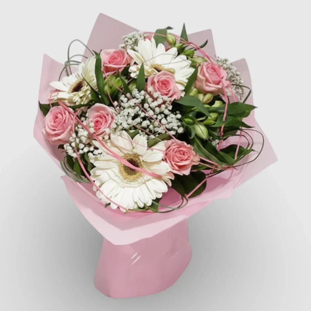 Bouquet de roses et de gerberas ' Histoire féerique '