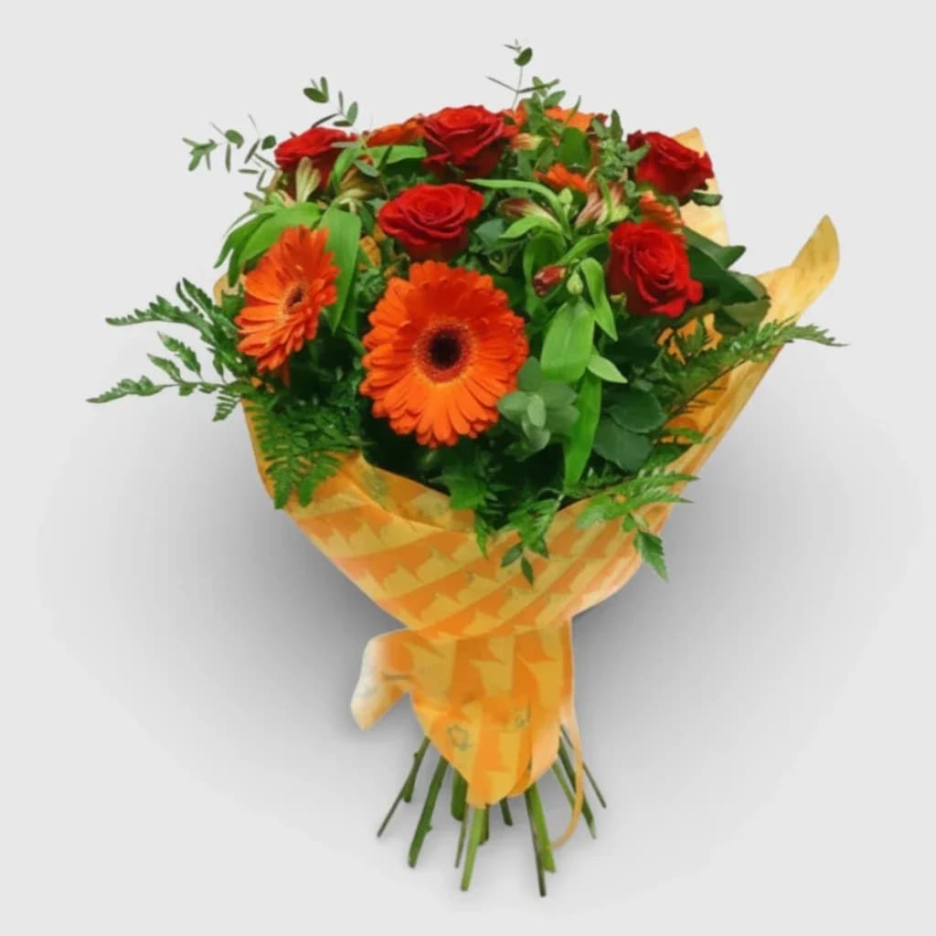 Bouquet de roses et de gerberas ' Avec amour... '