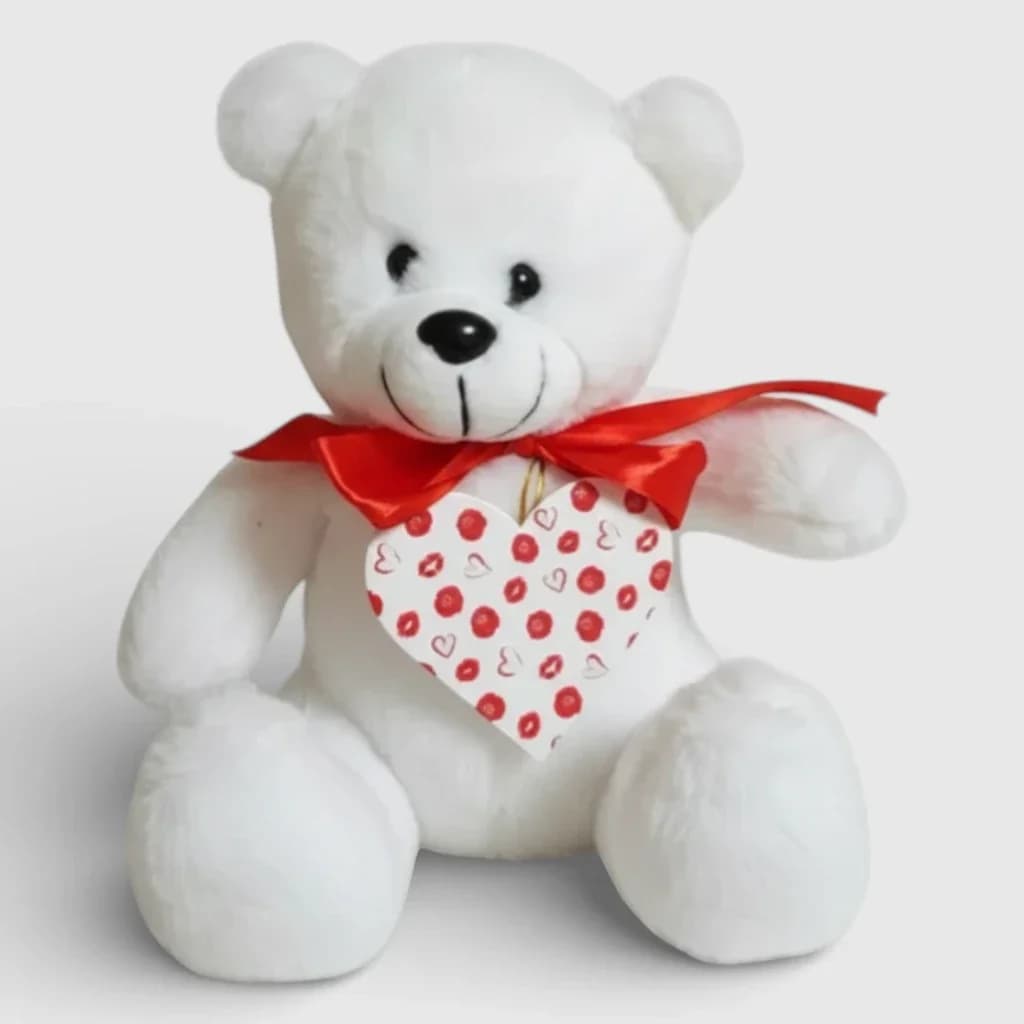Ours en peluche avec un cœur, blanc