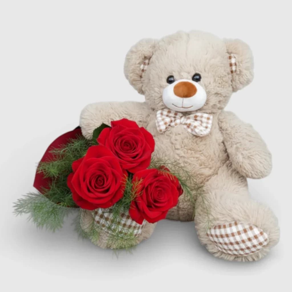 Peluche ours ' Toffy aux roses '