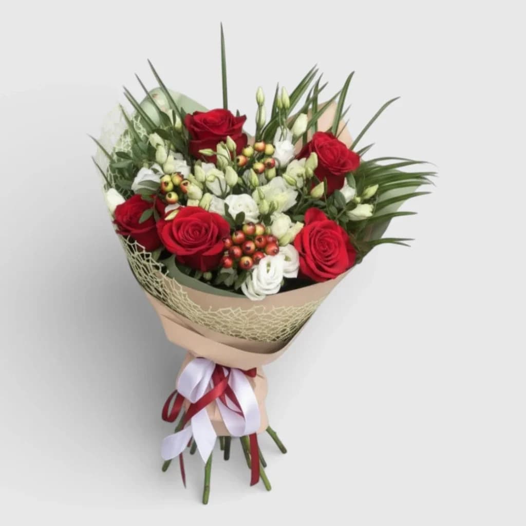 Bouquet de roses et d'eustomas ' Le Meilleur Jour '