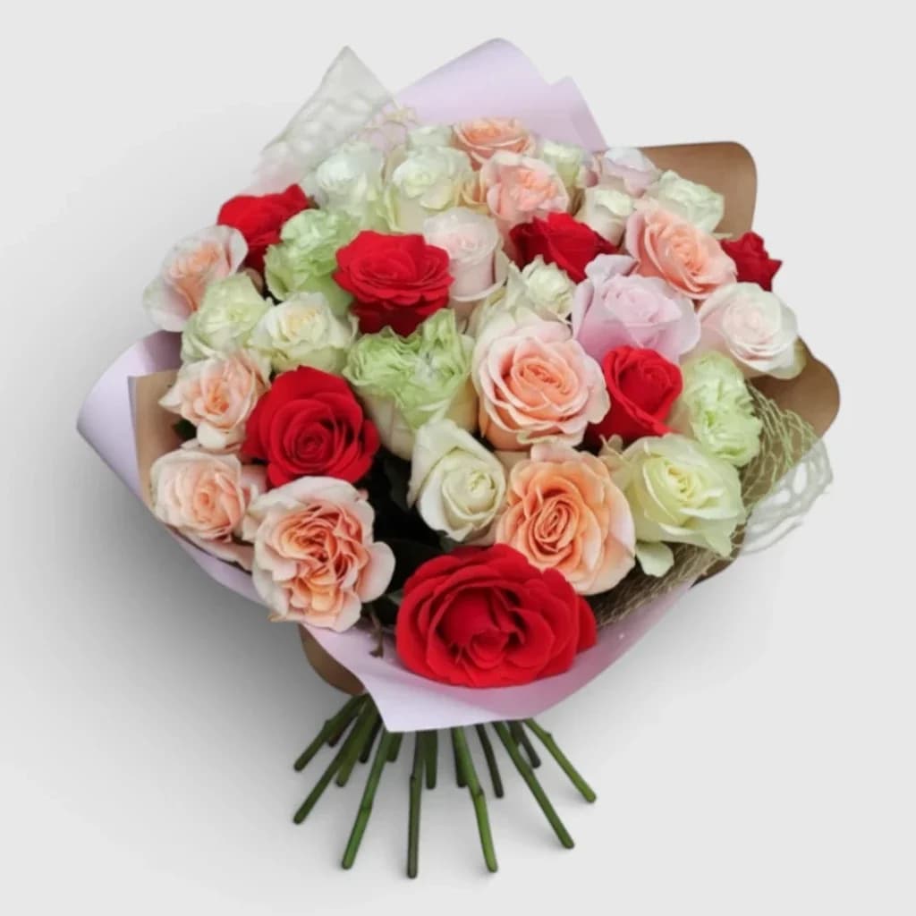 Bouquet de 35 roses multicolores