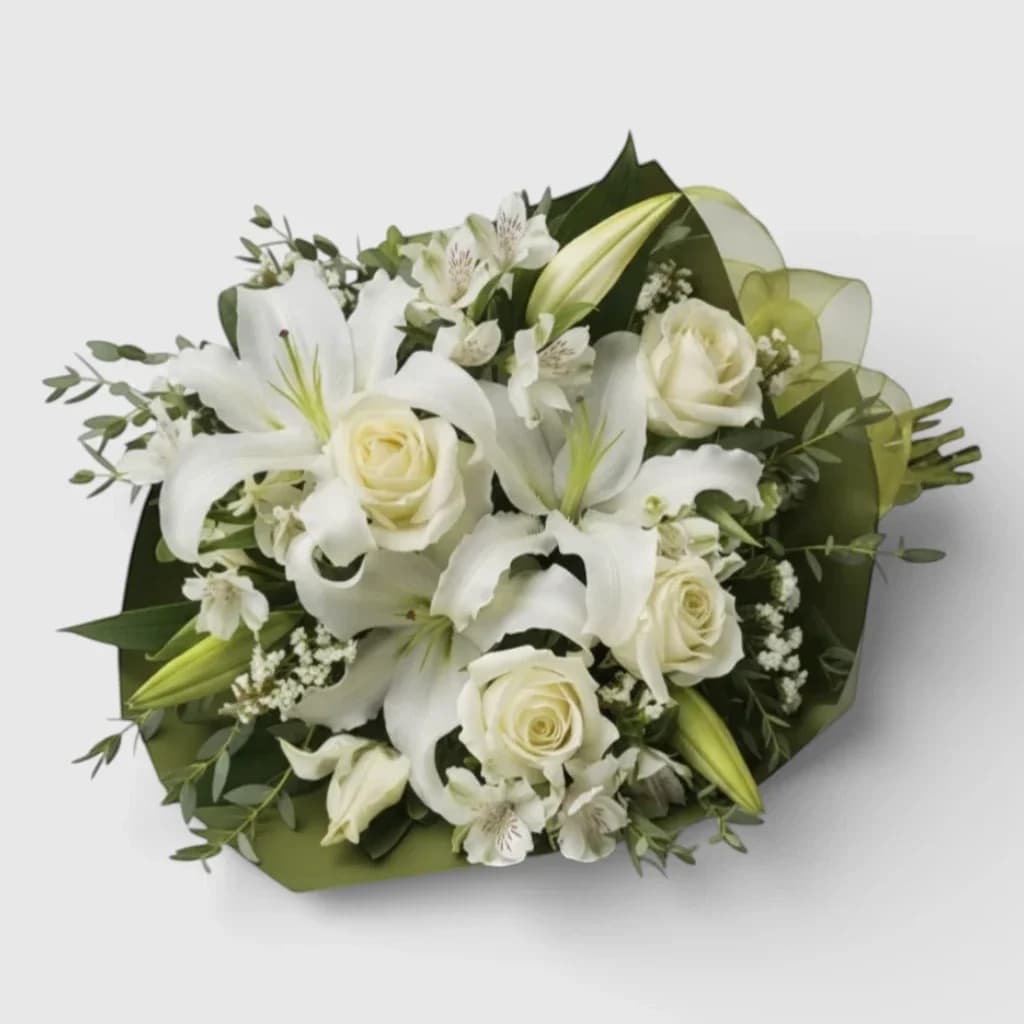 Bouquet de lys, roses et alstroemères ' Soirée Douce '