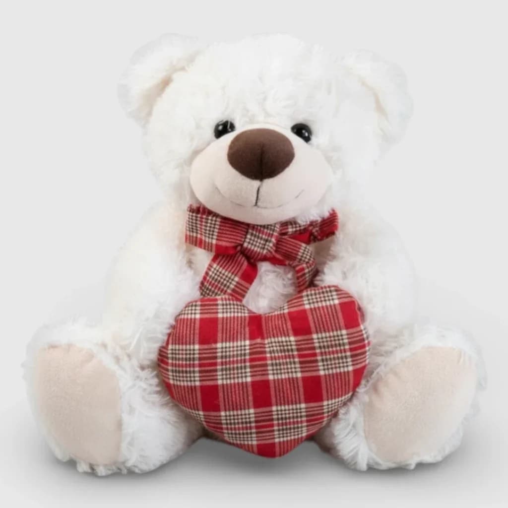 Ours en peluche avec un cœur, blanc, 26 cm