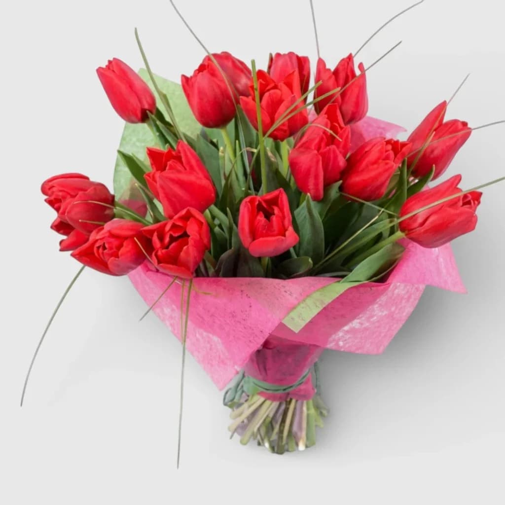 Bouquet de 15 tulipes rouges