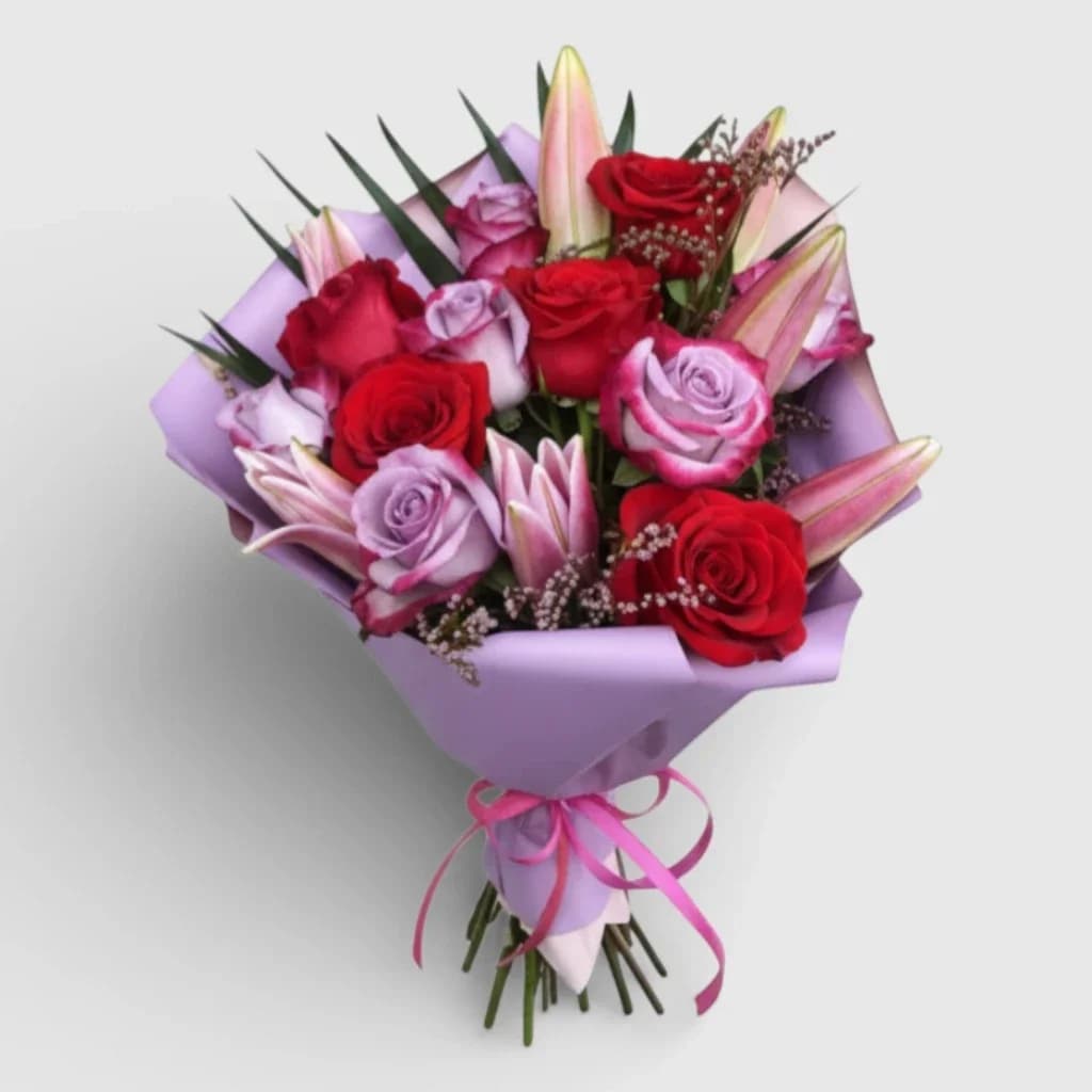 Un bouquet de lys et de roses