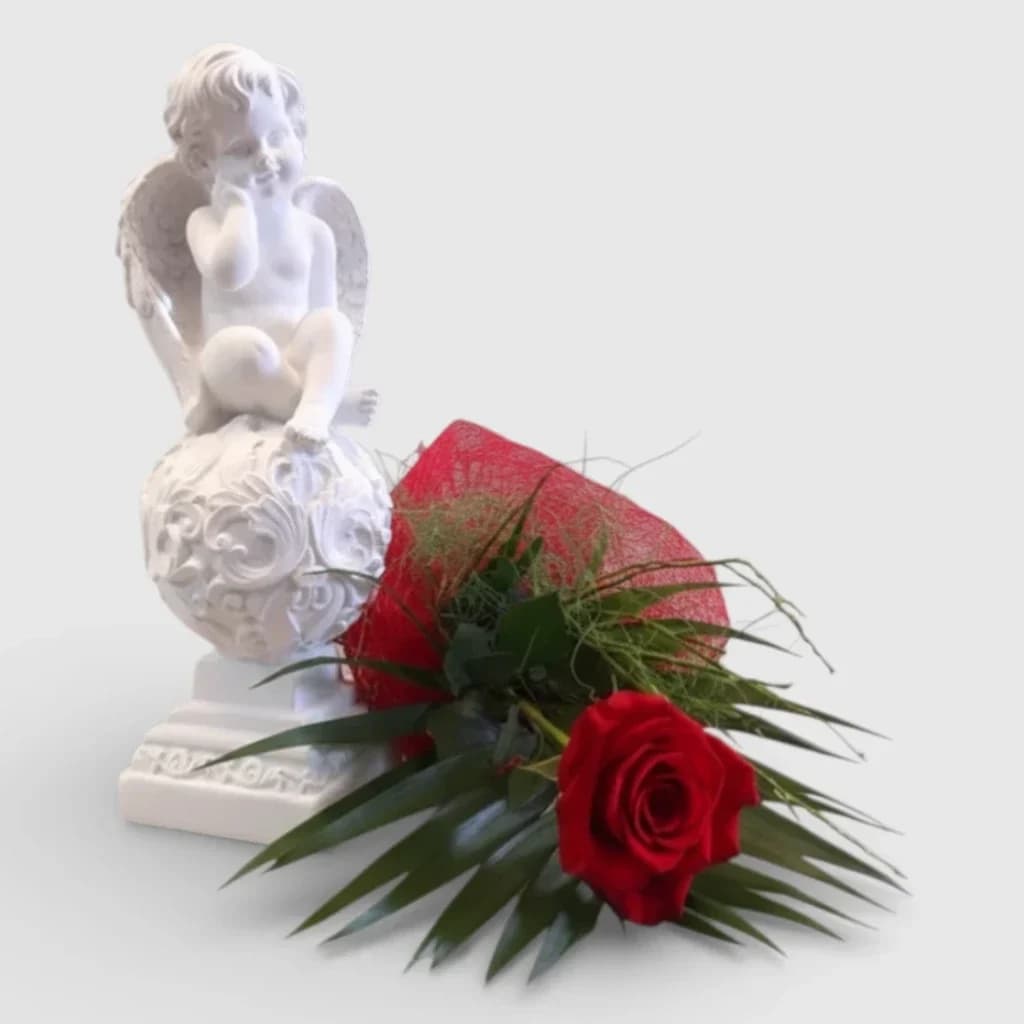 Coffret cadeau Souvenir Ange avec rose rouge